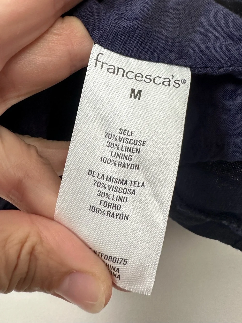 Mi Ami for Francesca’s navy linen blend mini dress sz M Resort Festival Boho - Picture 5 of 7